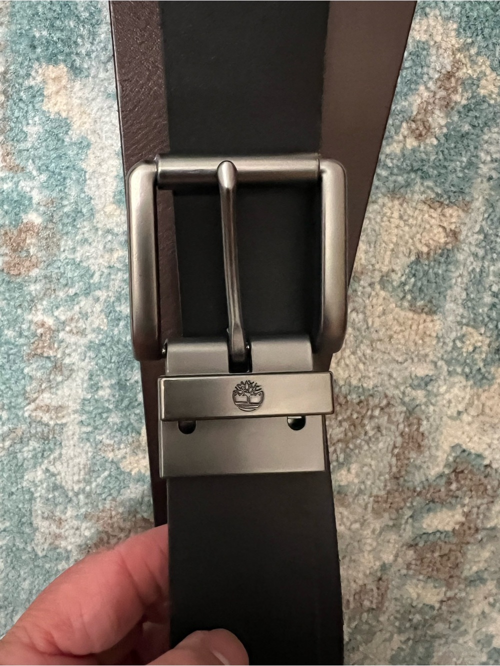 Timberland Black Leather Belt with Dark Metal Buckle reversible